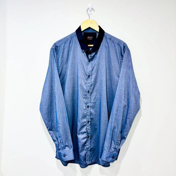 ✨Buy 2 Get 20% Off✨ ANTHONY OF LONDON – Blue dress shirt | Contrast collar • - Picture 1 of 8